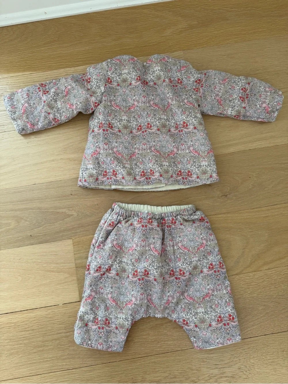 Bonpoint Cream Jacket with Pink & Red Bird Floral Print